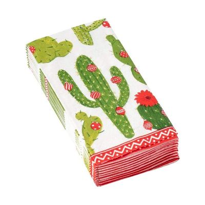 2 Packs of Caspari Paper Pocket Handbag Tissues - Hankies - Ivory Merry Cactus - Christmas
