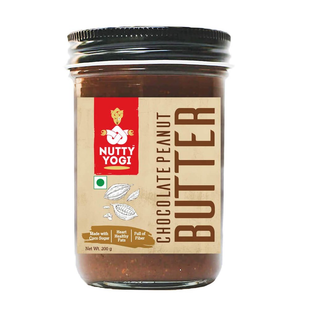 Nutty Yogi Chocolate Peanut Butter 200 Gm, Naturally Delicious, High Protein and Fibre, Preservatives Free