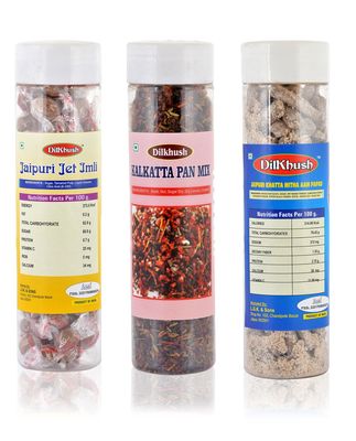 Dilkhush Combo of Jaipuri Jet Imli, Kalkatta Pan Mix and Jaipuri Aam Papad, 500 Grams, Pack of 3