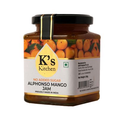 K's Kitchen No Added Sugar Alphonso Mango Jam 330gm Loved by Karen Anand, Gluten Free, Vegan, No Artificial Colour or Flavour
