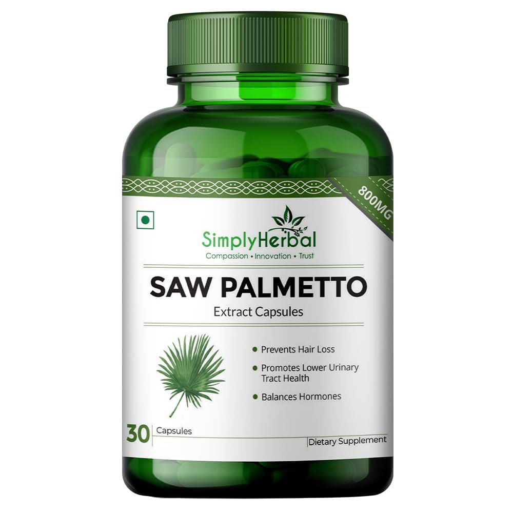 Simply Herbal Saw Palmetto Extract 1000mg  30 Veg Capsules | Herbal Supplement for Prostate Health & Hair Wellness | For Men & Women