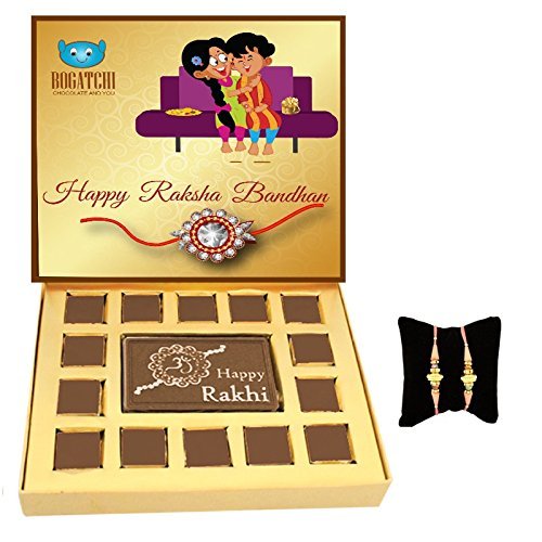 BOGATCHI rakhi with chocolates, rakhi gift hamper, rakhi with sweets, happy rakhi chocolate, 2 free rakhi, rakhi chocolate gift, dark chocolate, rakhi gifts, raksha bandhan gifts for brother, 15 pieces
