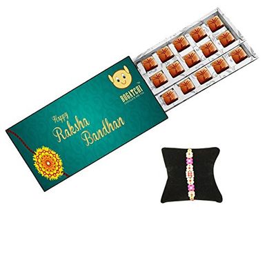 BOGATCHI Rakhi with Chocolates, Rakhi Gift Hamper, Rakhi with Sweets, Free Rakhi, Unique Rakhi Design, Rakhi Chocolate Gift, Dark Chocolate, Rakhi Gifts, raksha bandhan Gifts for Brother, 18 Pieces