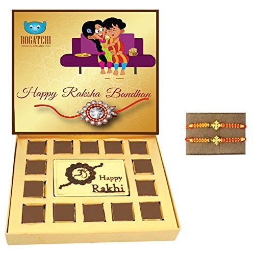 BOGATCHI rakhi with chocolates, rakhi gift hamper, rakhi with sweets, happy rakhi chocolate, 2 free rakhi, rakhi chocolate gift, white chocolate, rakhi gifts, raksha bandhan gifts for brother, 15 pieces
