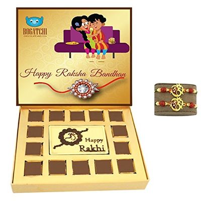 BOGATCHI rakhi with chocolates, rakhi gift hamper, rakhi with sweets, happy rakhi chocolate, 2 free rakhi, rakhi chocolate gift, white chocolate, rakhi gifts, raksha bandhan gifts for brother, 15 pieces