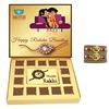 BOGATCHI rakhi with chocolates, rakhi gift hamper, rakhi with sweets, happy rakhi chocolate, 2 free rakhi, rakhi chocolate gift, white chocolate, rakhi gifts, raksha bandhan gifts for brother, 15 pieces view 1