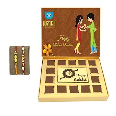 BOGATCHI rakhi with chocolates, rakhi gift hamper, rakhi with sweets, happy rakhi chocolate, 2 free rakhi, rakhi chocolate gift, white chocolate, rakhi gifts, raksha bandhan gifts for brother, 15 pieces