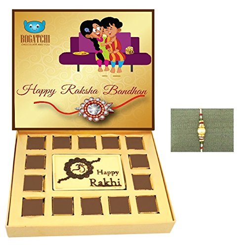 BOGATCHI rakhi with chocolates, rakhi gift hamper, rakhi with sweets, happy rakhi chocolate, 1 free rakhi, rakhi chocolate gift, white chocolate, rakhi gifts, raksha bandhan gifts for brother, 15 pieces