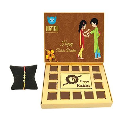 BOGATCHI rakhi with chocolates, rakhi gift hamper, rakhi with sweets, happy rakhi chocolate, 1 free rakhi, rakhi chocolate gift, white chocolate, rakhi gifts, raksha bandhan gifts for brother, 15 pieces