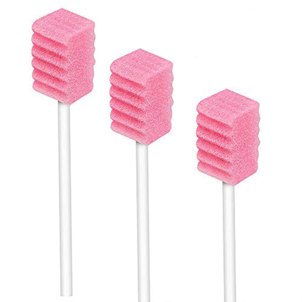 Disposable Unflavored Oral Care Sponge Swabs (100Pcs Pink)