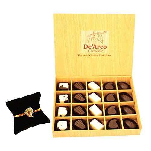 De'arco Chocolatier Dark Chocolate Gift Box & Rakhi for Brother, 20 Pieces