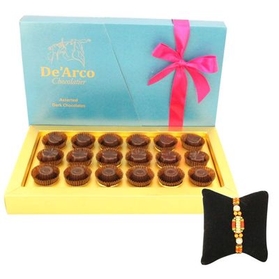 De'arco Chocolatier Dark Chocolate Gift Box & Rakhi (Colorful Beads Rakhi) for Brother, 18 Pieces