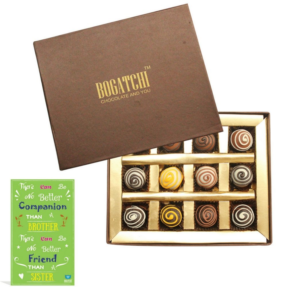 BOGATCHI rakhi chocolate truffle for sister, FREE CARD, premium rakhi chocolate pack for sister, rakhi for sister with gift combo, rakhi chocolates, rakhi with chocolates for sister, raksha bandhan gifts, rakhi for sister with chocolates, rakhi for s
