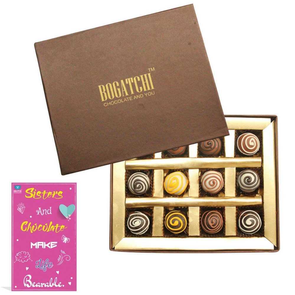 BOGATCHI Rakhi Gift for Sister, Chocolate Truffles, Hearts, Roses, Free Card for Sister