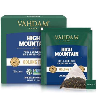 VAHDAM, High Mountain Oolong Tea Bags (15 Count) Non-GMO, Gluten-Free | Naturally High Grown Oolong Tea Leaves - Light & Floral | Individually Wrapped Pyramid Tea Bags | Direct from Source