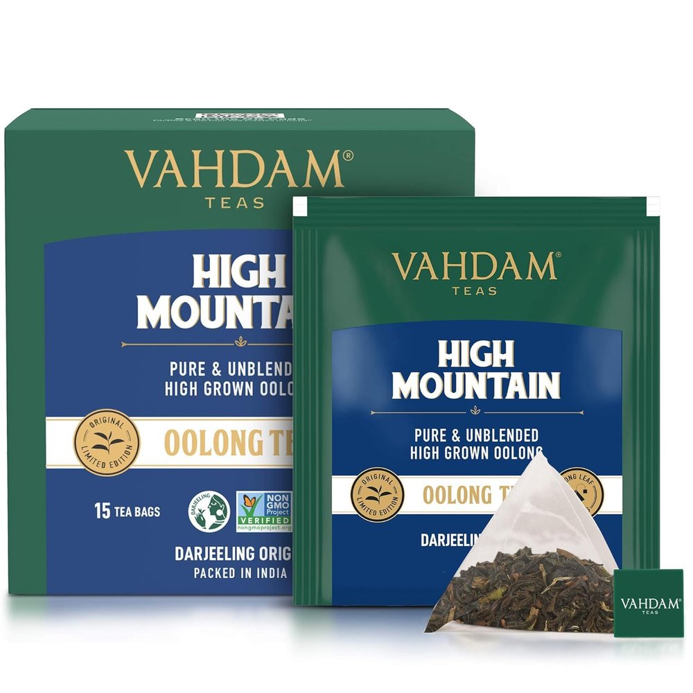 VAHDAM, High Mountain Oolong Tea Bags (15 Count) Non-GMO, Gluten-Free | Naturally High Grown Oolong Tea Leaves - Light & Floral | Individually Wrapped Pyramid Tea Bags | Direct from Source