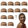 12 Pack Dreamlover Brown Nylon Wig Caps, Stretchy Close End Stocking Wig Caps view 1