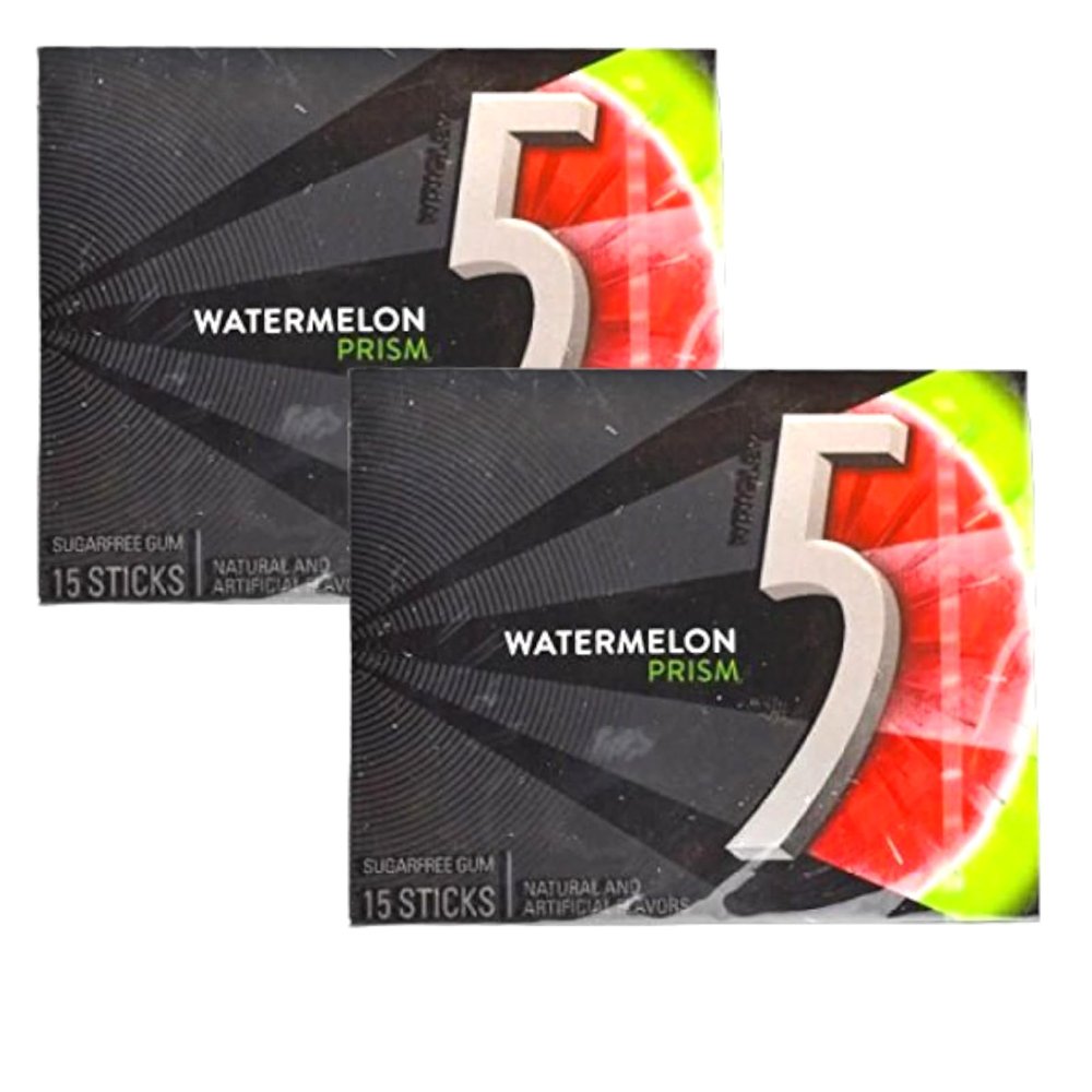 Wrigley's 5 Watermelon Prism Sugar Free Gum 15 Sticks, (Pack of 2) 41g