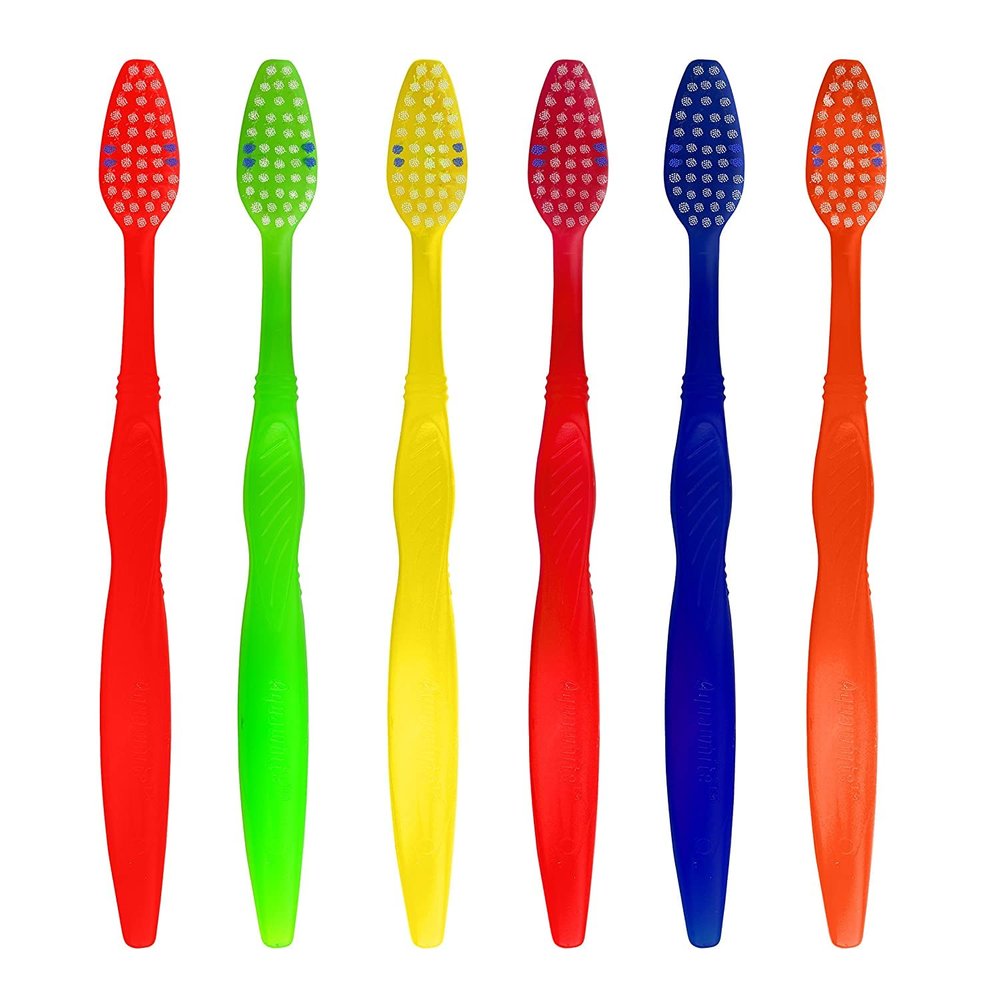 aquawhite Teen, Adult Smart Clean Manual Toothbrush, Medium Bristles, Pack Of 6. (Colour May Vary),