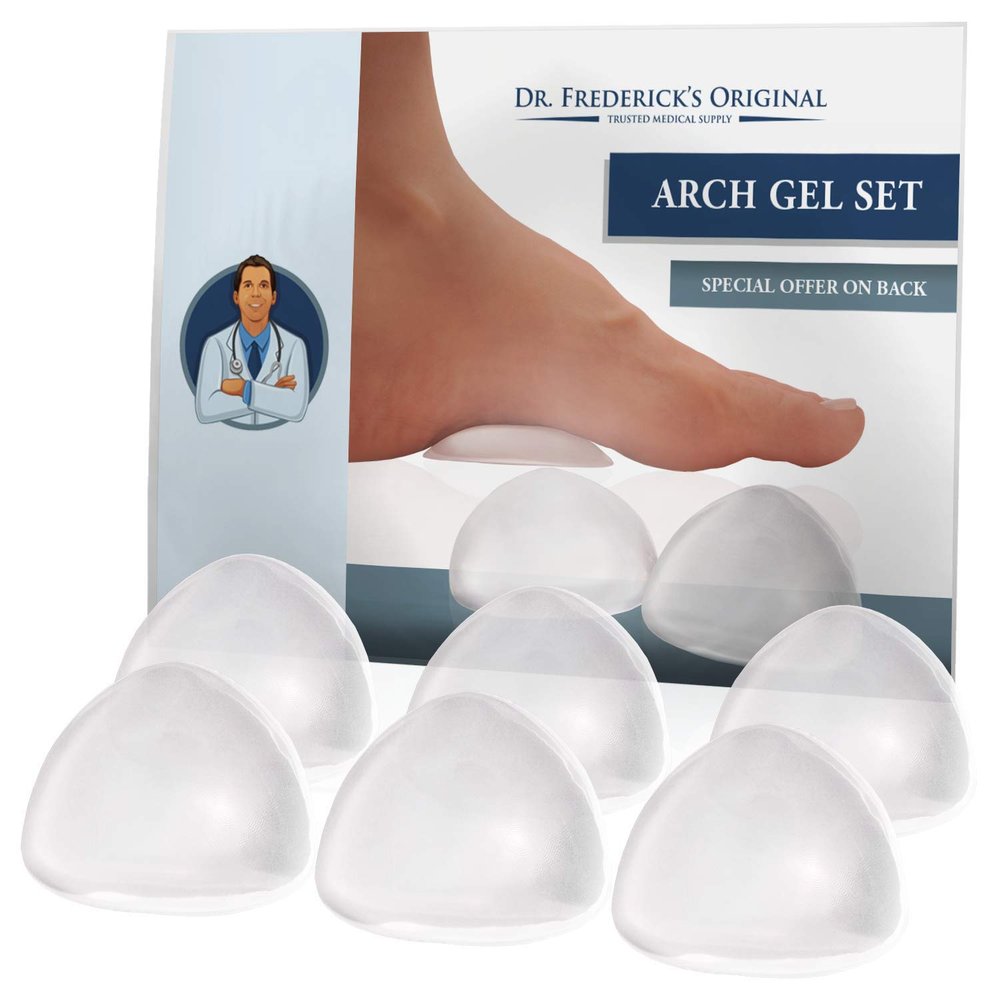 Dr. Frederick's Original Peel & Stick Foot Arch Support Gel Pads - 4 Pieces - High Arch Cushions - Relieves Pain from PES Cavus - Regain Your Original Stride