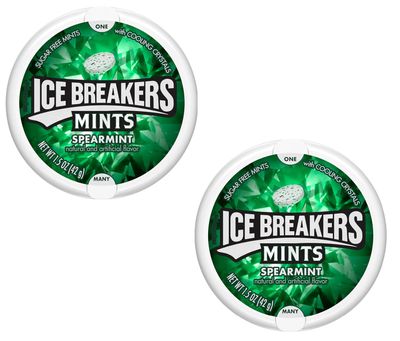 Ice Breakers Sugar Free Mint with Cooling Crystal, Spearmint, 42 Gram (Pack of 2)