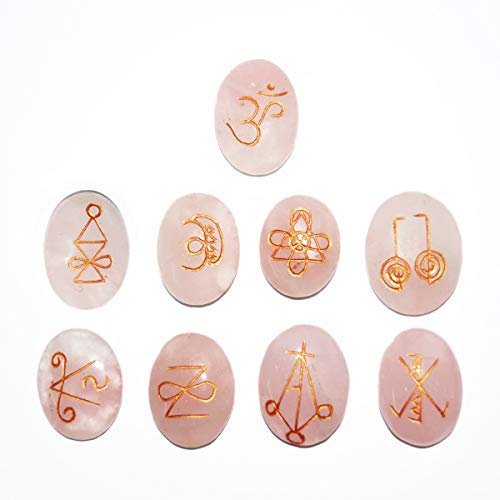 Reiki Crystal Products Rose Quartz Karuna Reiki Set 9 pc Pink Crystal Set for Reiki Healing