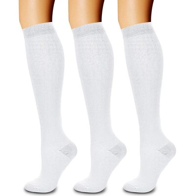 CHARMKING Compression Socks (3 Pairs) 15-20 mmHg is Best Athletic & Medical for Men & Women, Running, Flight, Travel, Nurses, Edema - Boost Performance, Blood Circulation & Recovery (S/M, White)