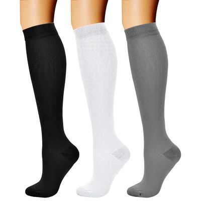 CHARMKING Compression Socks for Women & Men Circulation (3 Pairs) 15-20 mmHg is Best Support for Athletic Running Cycling, 03 Black/White/Gray, Large-X-Large