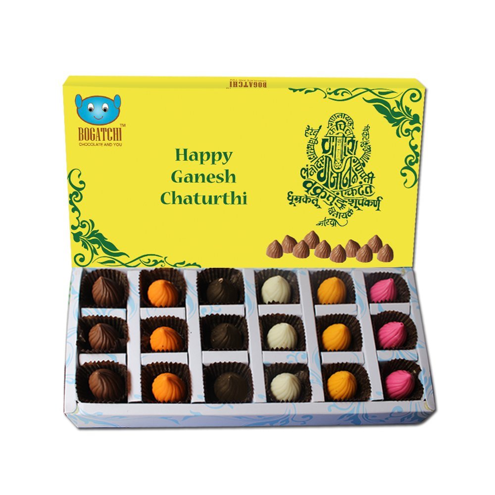 BOGATCHI Chocolate MODAK for Ganesh Chaturthi, Ganesh Chaturthi Gift Combo Box 18 Pieces