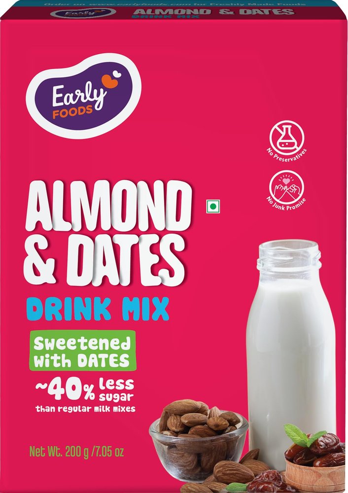Early Foods - No Maltodextrin - Almond Drink Milk Mix, Sweetened with Dates|Badam Powder with Dates| Kids Drink Mix | No Artificial Flavours 200g