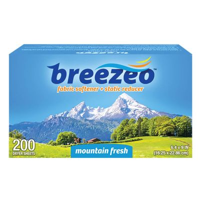 Breezeo Fabric Softener Dryer Sheets, Mountain Fresh, 200 Count