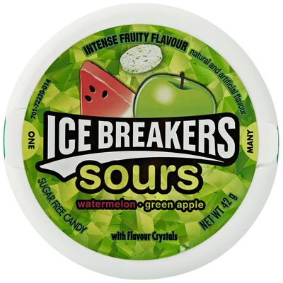 Icebreaker Sours Watermelon, Green Apple Sugar Free with Flavor Crystals, 1.5 Oz 42 G