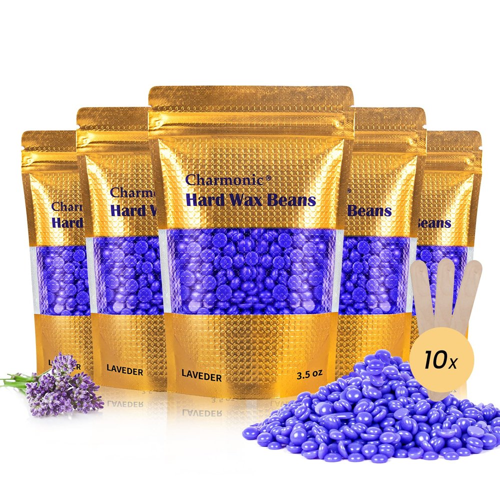 Charmonic 17.5 Oz Hair Wax Beans Hard Body Wax Beans, Hair Removal Depilatory Wax European Beads For Women Men 500 Gram/17.5Oz Lavender