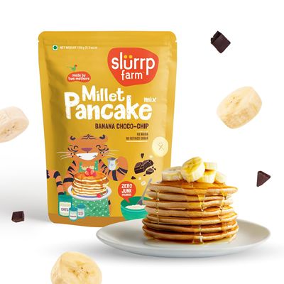 Slurrp Farm NO MAIDA Instant Breakfast Millet Pancake Mix, Banana Choco-Chip And Supergrains, Natural And Healthy Food, 150g