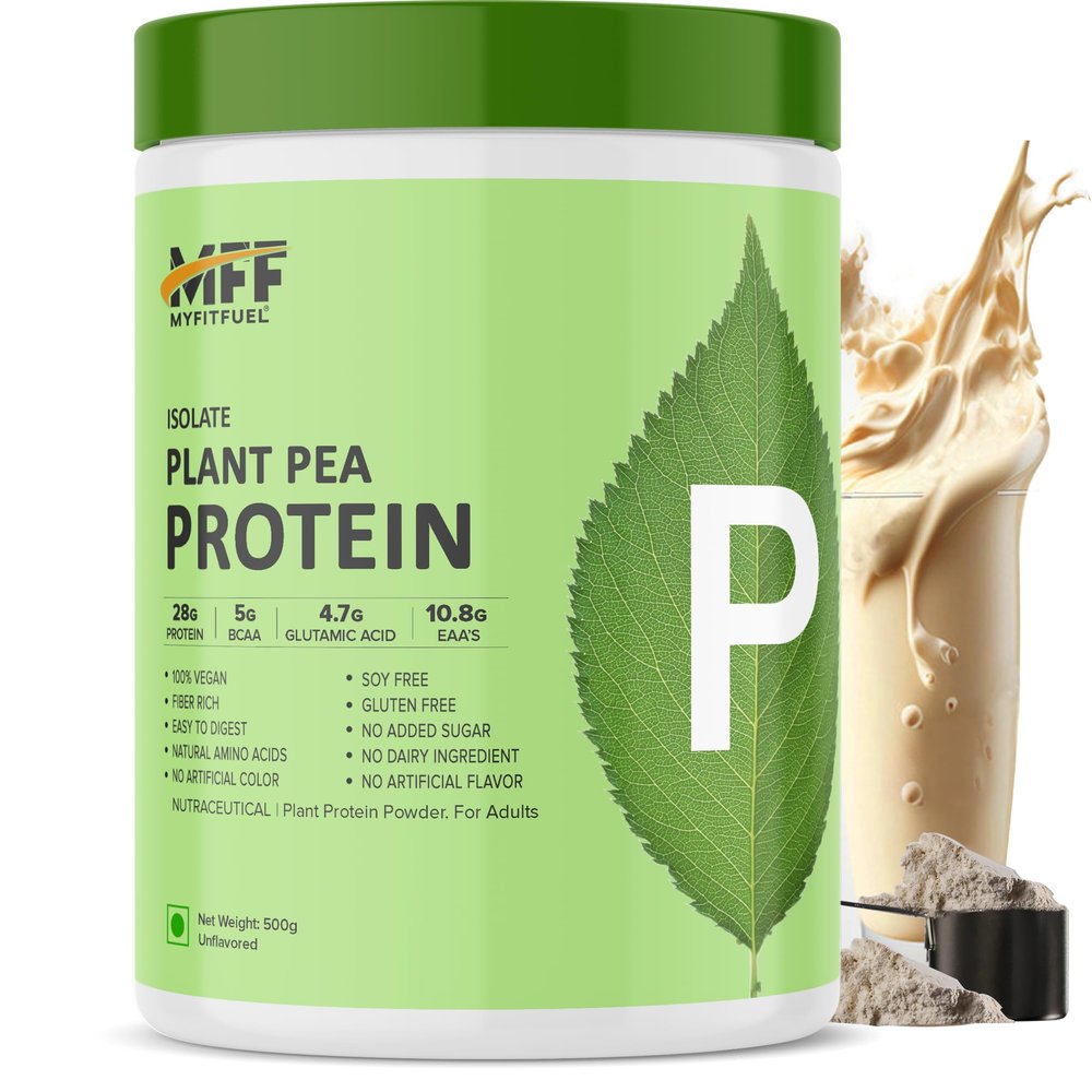MyFitFuel Clean Plant Pea Protein Isolate (28g Protein, 5g BCAA, 10.8g EAA) |Easy to Digest | Vegan Plant Protein Powder [500g, 14 Servings, (Unflavoured)]