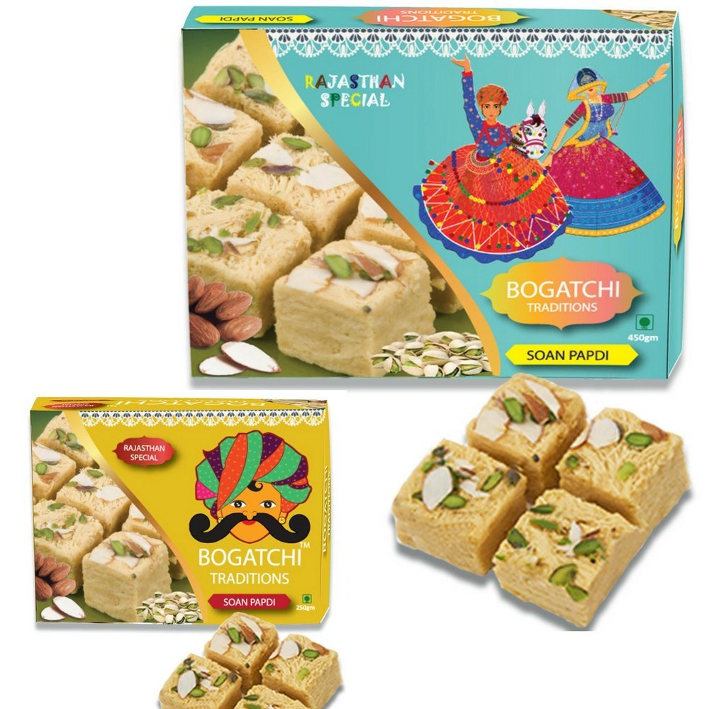 Bogatchi Soan Papdi Traditional Rajasthani Sweet for Gift, 450g and Soan Papdi Royal Indian Sweet for Gift, 250g
