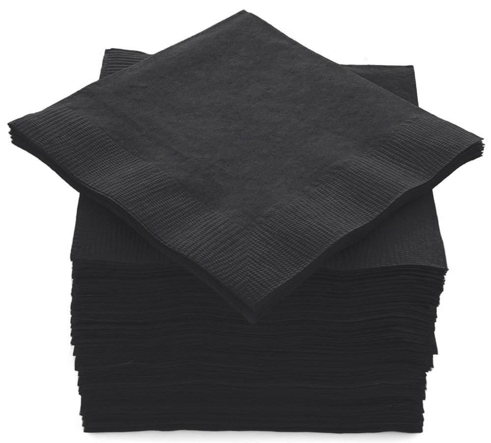 Amcrate Big Party Pack 125 Count Black Beverage Napkins - Ideal for Wedding, Party, Birthday, Dinner, Lunch, Cocktails. (5 x 5)