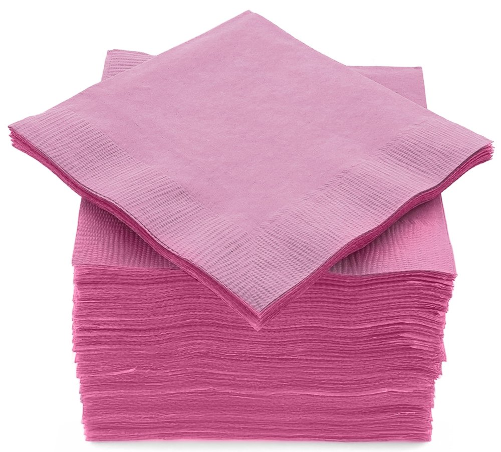 Amcrate Big Party Pack 125 Count Pink Beverage Napkins - Ideal for Wedding, Party, Birthday, Dinner, Lunch, Cocktails. (5 x 5)