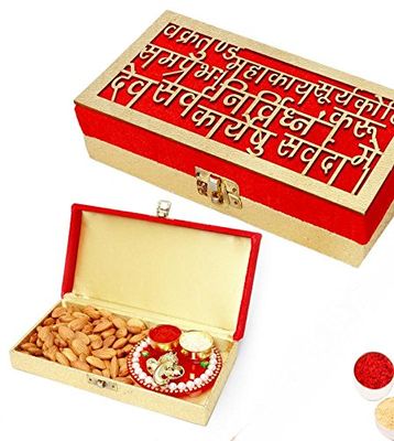 Ghasitaram Gifts Bhaidooj Gifts for Brother - Wakrakund Almonds and Ganesha Mini Pooja Thali Box