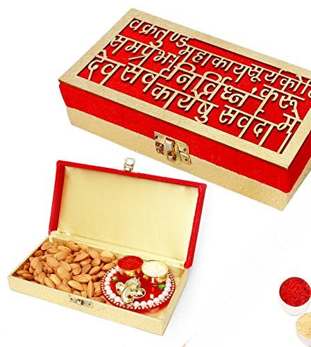 Ghasitaram Gifts Bhaidooj Gifts for Brother - Wakrakund Almonds and Ganesha Mini Pooja Thali Box