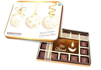 BOGATCHI Diwali Gift for Family, Diwali Chocolates, Diwali Sweets for Family, Happy Diwali Dark Chocolate, 259g