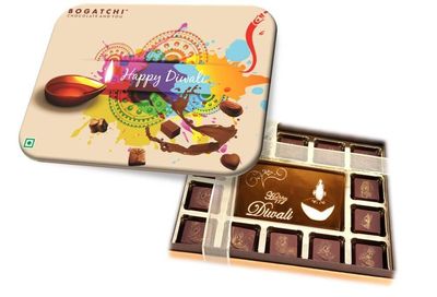 BOGATCHI Diwali Gift for Family, Diwali Chocolates, Diwali Sweets for Family, Happy Diwali Dark Chocolate, 259g