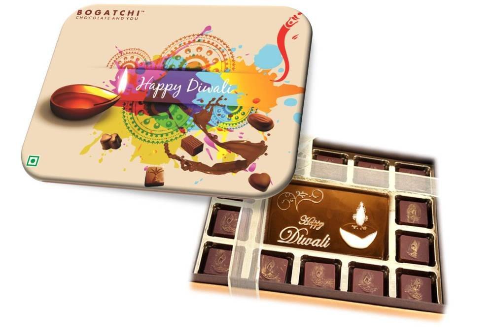 BOGATCHI Diwali Gift for Family, Diwali Chocolates, Diwali Sweets for Family, Happy Diwali Dark Chocolate, 259g