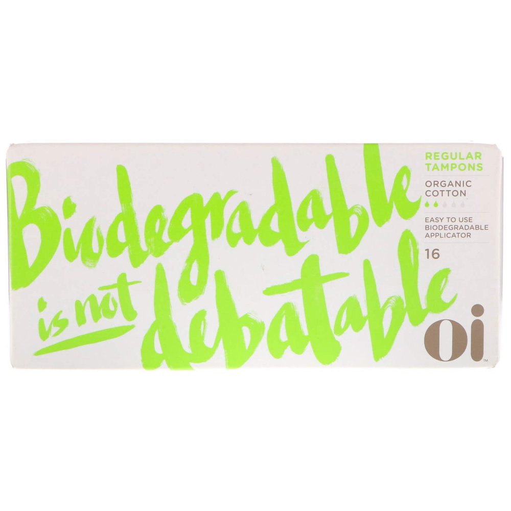 Oi Certified Organic Cotton Tampons | Box of 16 Regular Tampons | Cardboard Applicator