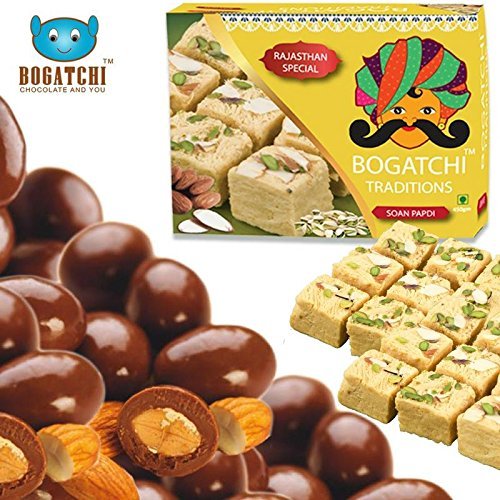 BOGATCHI Choco Almonds with Soan Papdi, Diwali Gift Hamper, Diwali Gifts Sweets and Diwali Chocolate Coated Almonds, Diwali Gift for Family
