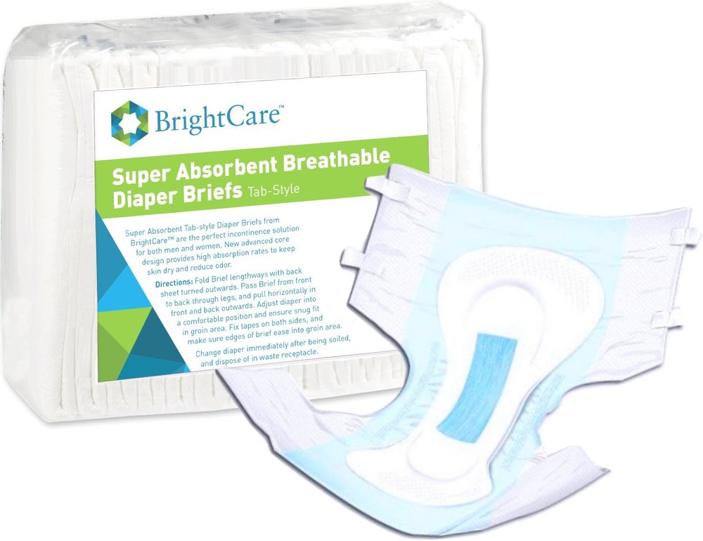 Supreme Breathable Disposable Diaper Briefs with Tabs for Incontinence - Super Absorbent Tab Style - Unisex - Men and Women by BrightCare, 15 Count (X-Large, 58-68 Inch Waist) : X-Large
