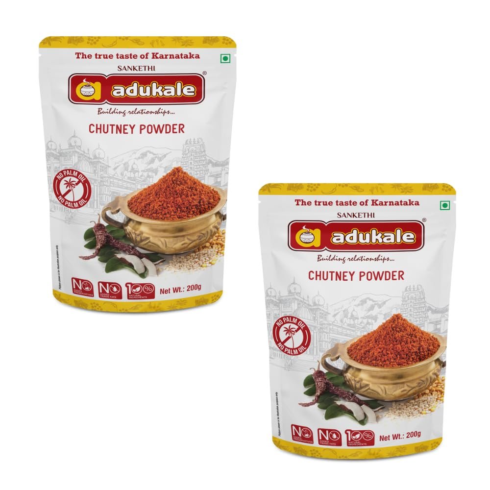 Adukale Chutney Powder, 200g (Set of 2) | Traditional South Indian Chutney Pudi | Spicy & Flavorful | No Palm Oil or Preservatives
