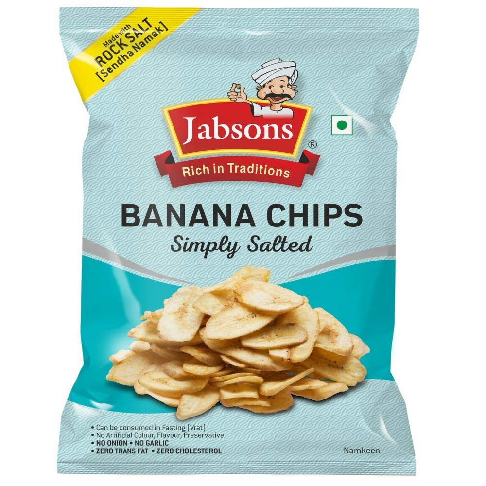 Jabsons Banana Chips Simply Salted 150g | Vrat-Friendly Namkeen | No Onion No Garlic | Rock Salt Snack | Gluten-Free | Ready to Eat | Light & Crunchy Banana Chips