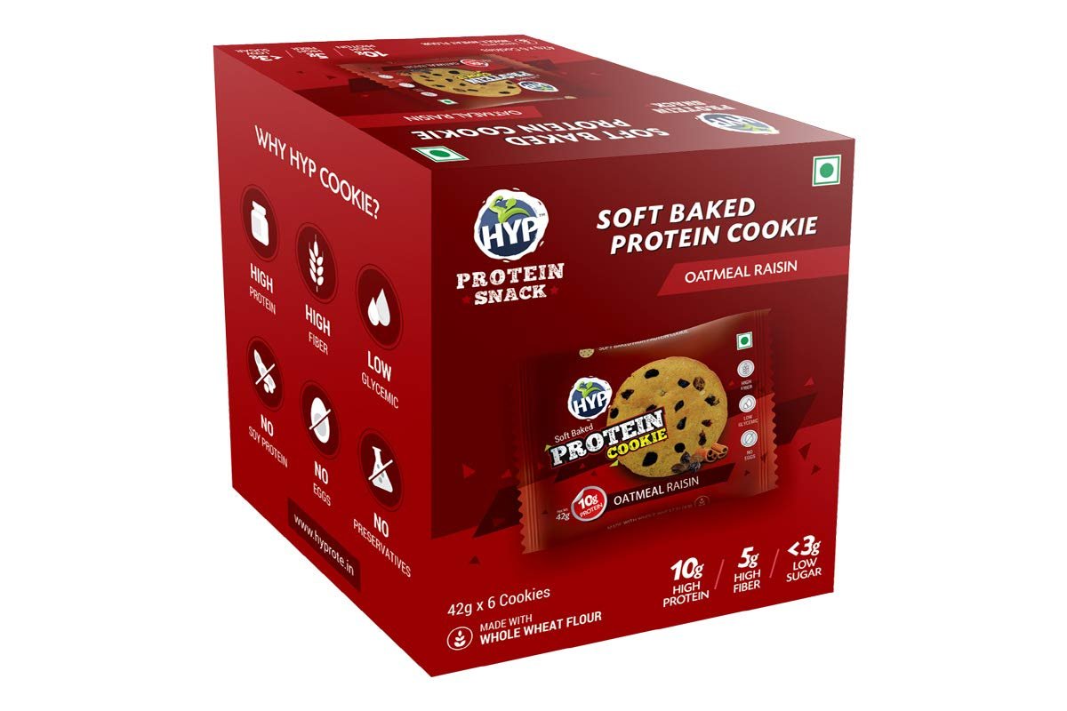 HYP- Protein Cookies, Oatmeal Raisin Cookies (6x42g) | 10 g Protein per Cookie | High Protein Cookies with No Soy Protein | Zero Preservatives | High Fiber Protein Cookies