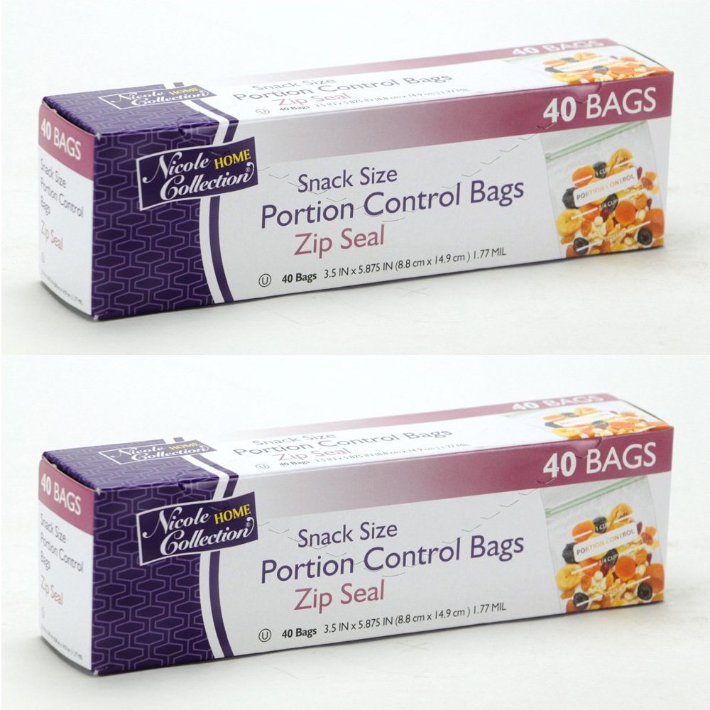 Nicole Home Collection Zip Seal Portion Control Bags  Snack Size  2 Packs 80 Bags Total